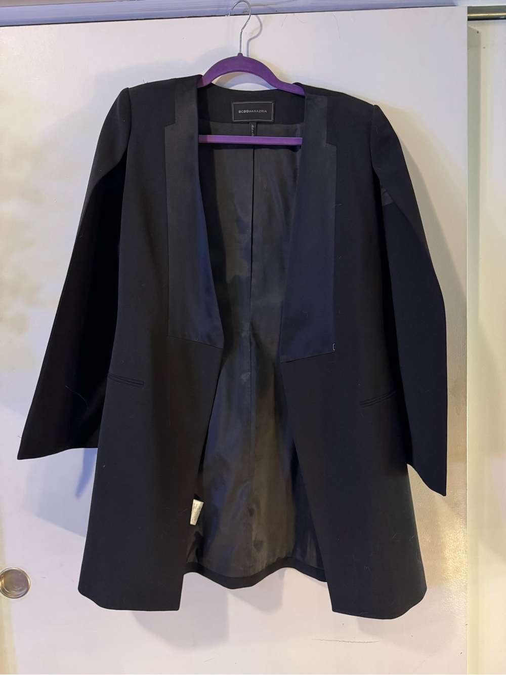 BCBGMAXAZRIA Black Open-Front Blazer Coat/Cape Dress